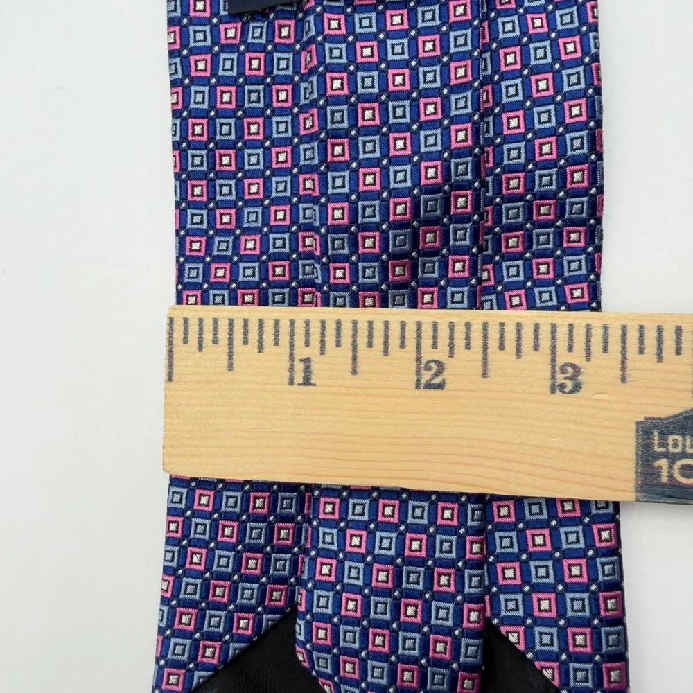 Brooks Brothers Tie Mens One Size Blue Pink Geometric Silk Stain Resistant USA